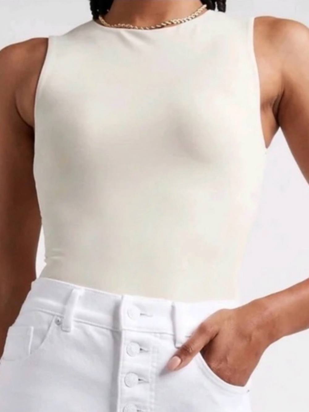 Express Body Contour Creamy Off White Sleeveless Fitted Tank Top Size Small